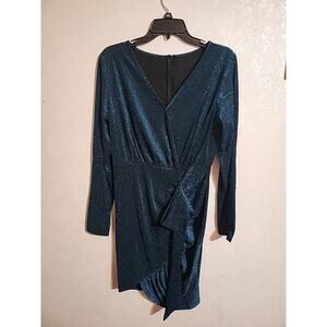 Cocktail Dress Teal Shimmer Metallized Material Glittery sz L Thin Lightweight